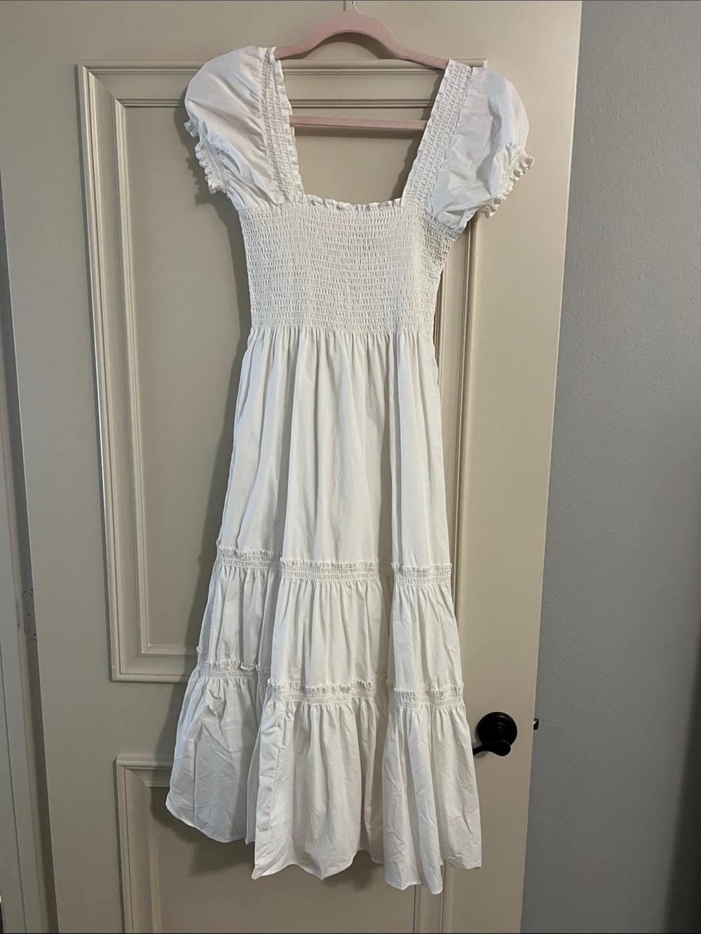 O.P.T. White smocked square neck midi dress XS
